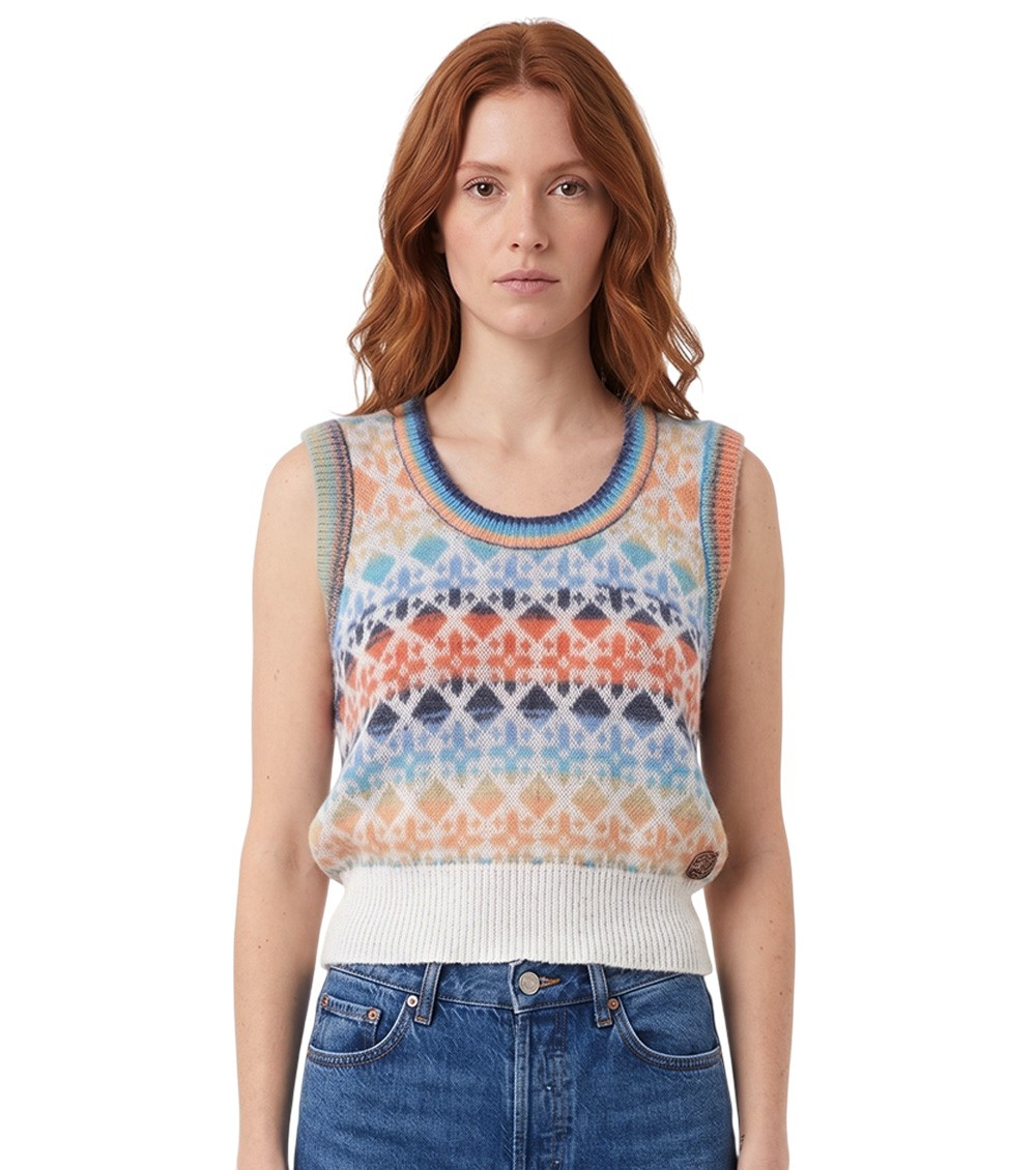 Multicolor Printed Round Neck Sweater