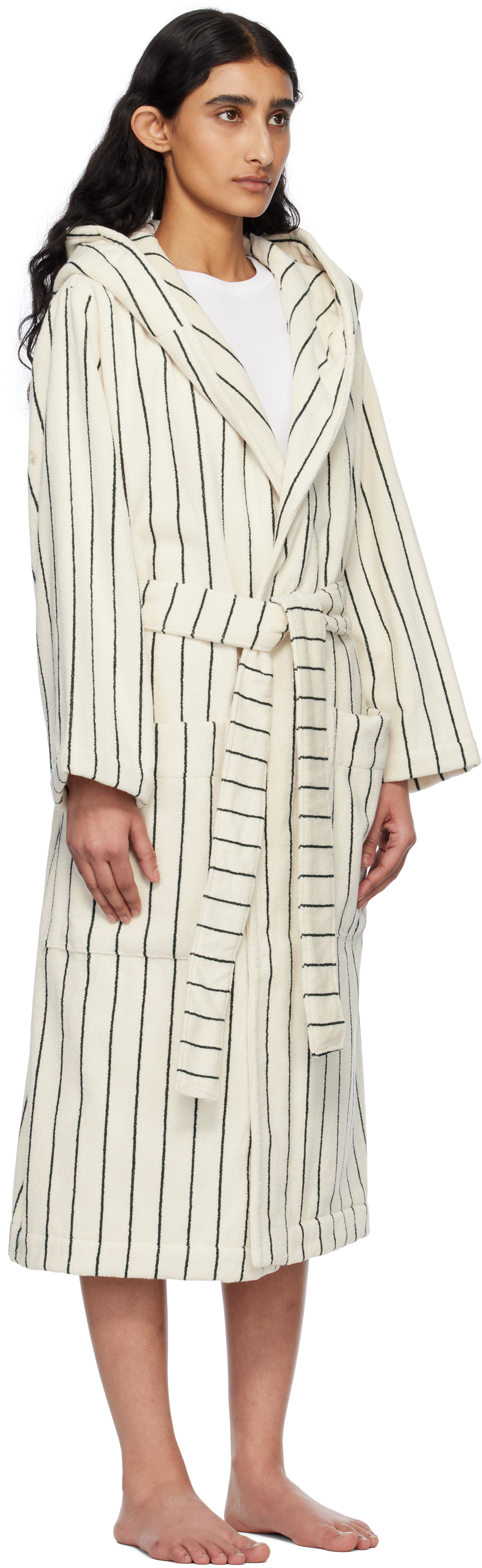 Tekla White & Green Terry Hooded Bathrobe