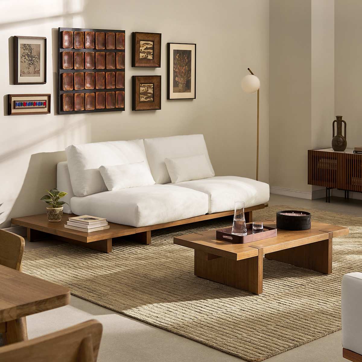 Performance Fabric 2 Seater Armless Sofa with Removable Covers - White, Dark Brown
