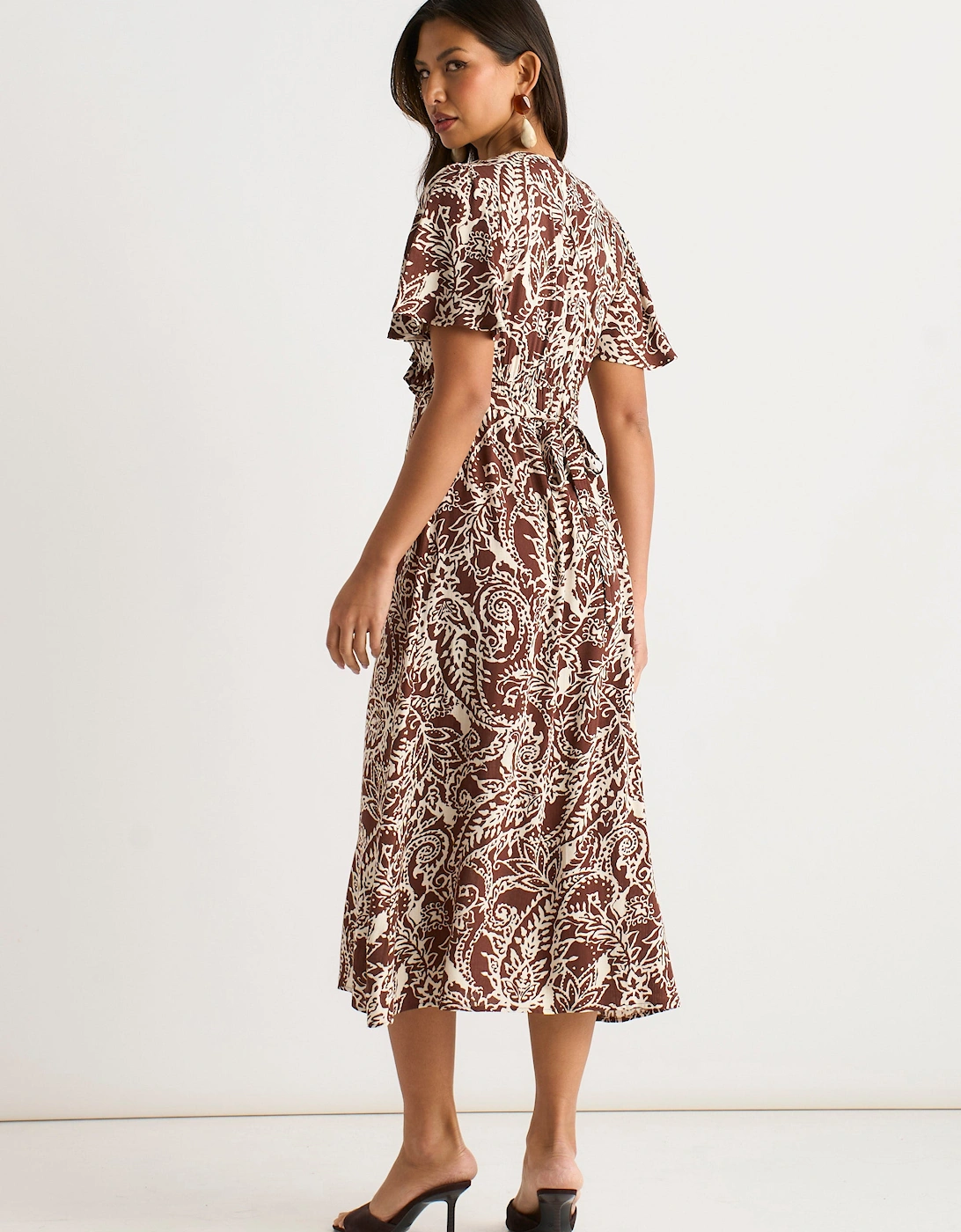 Gini London Women's Chocolate Paisley Print Ruffle Midi Dre