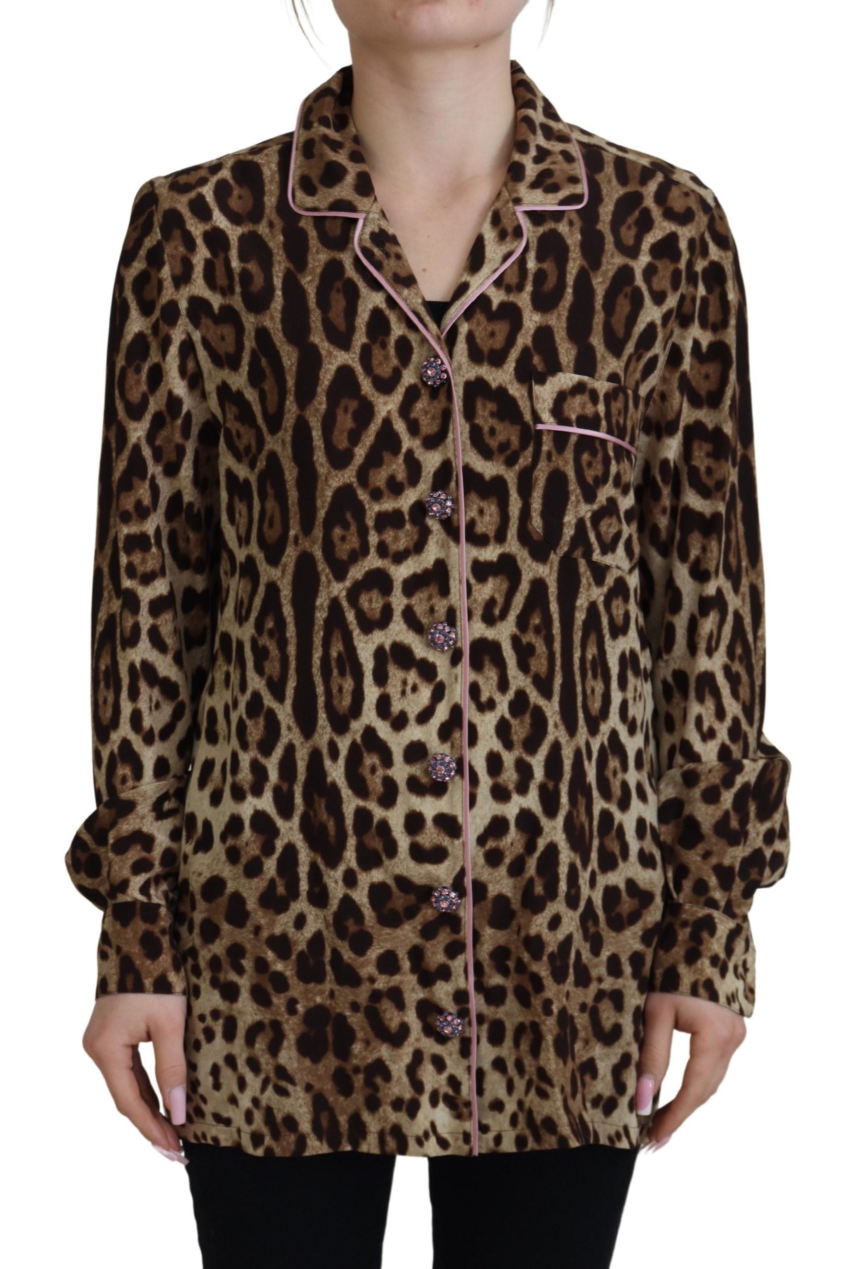 Leopard Print Silk Blouse — Brown