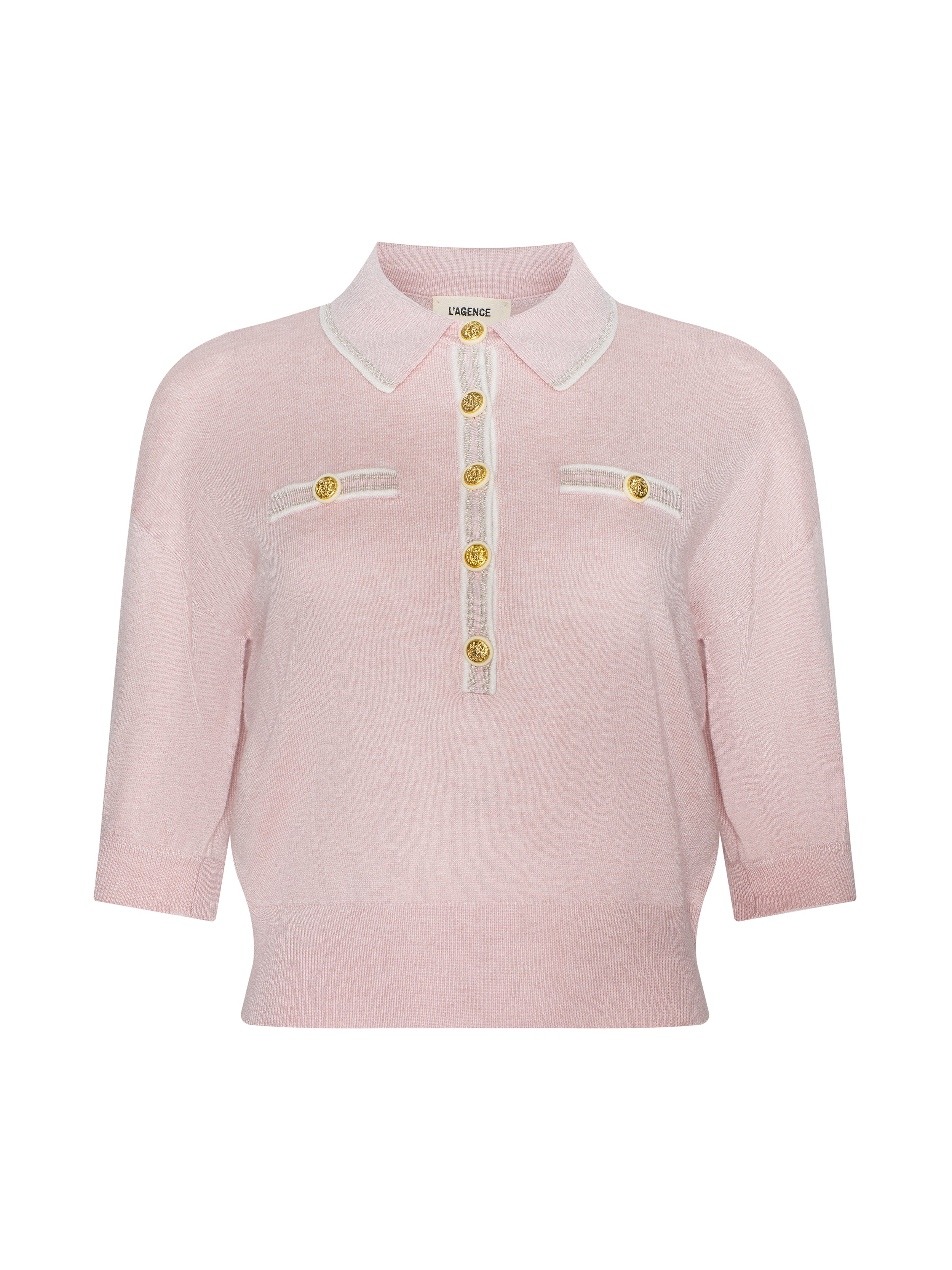 Masaki Cropped Sweater In Nectar Pink/ivory/gold Lurex