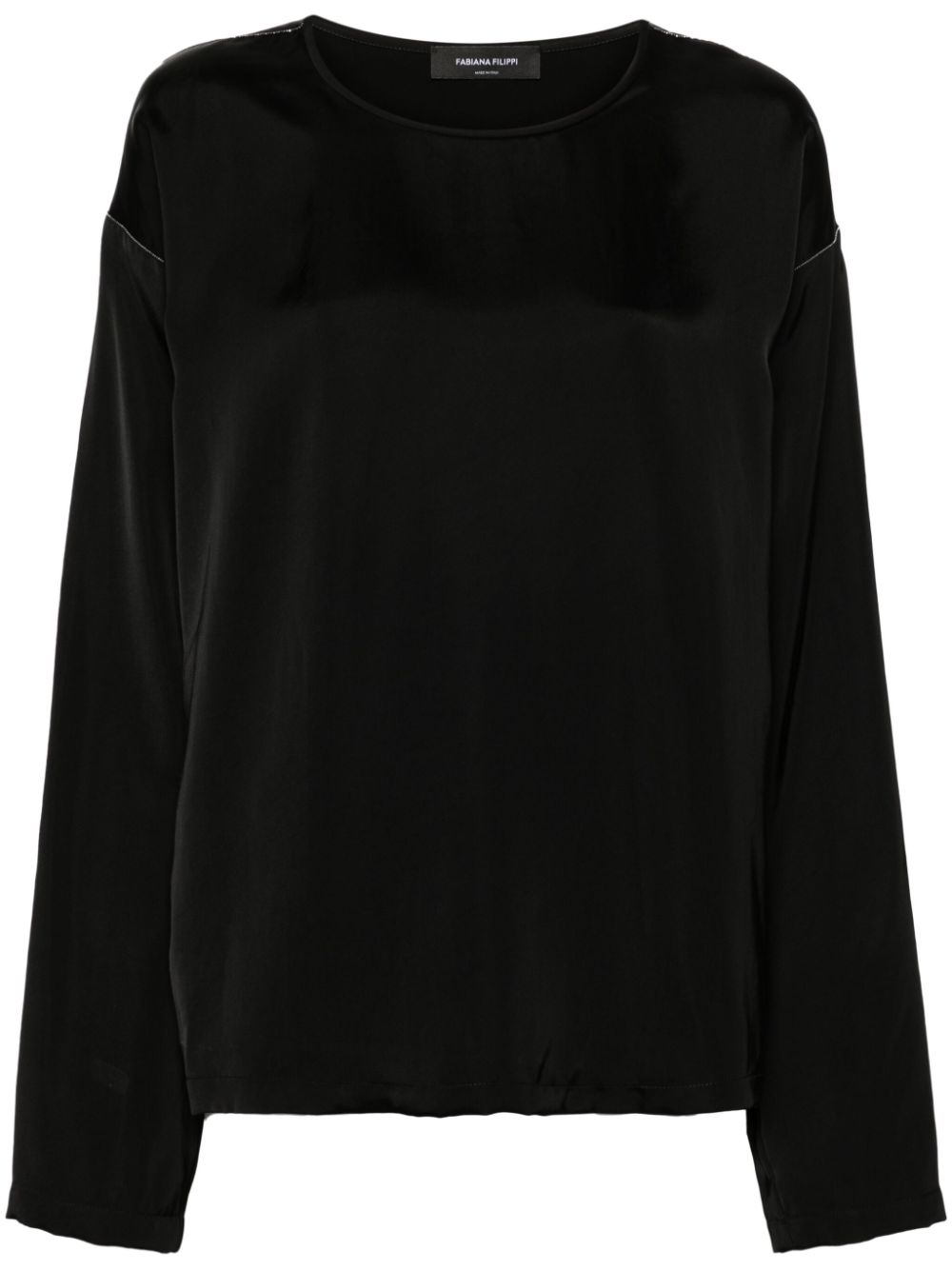 Beaded-trim crepe top - Black
