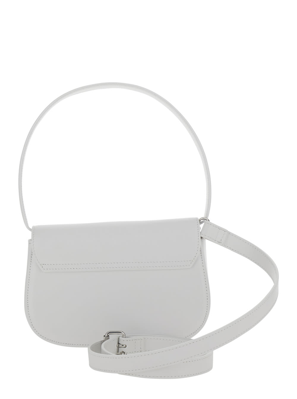 1Dr White Shoulder Bag With Oval D Patch In Leather Woman
