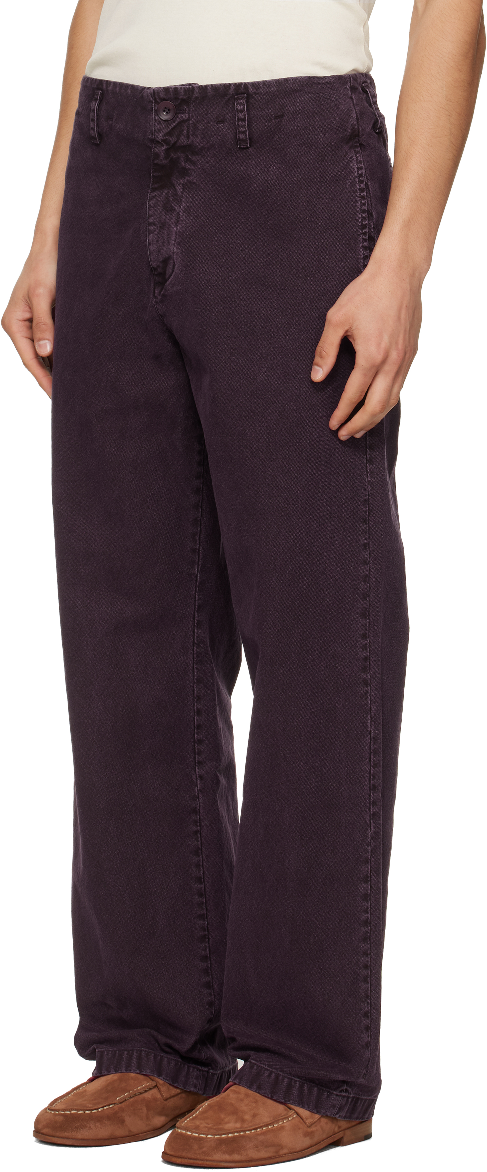 Burgundy Garment Dyed Cotton Straight Trousers
