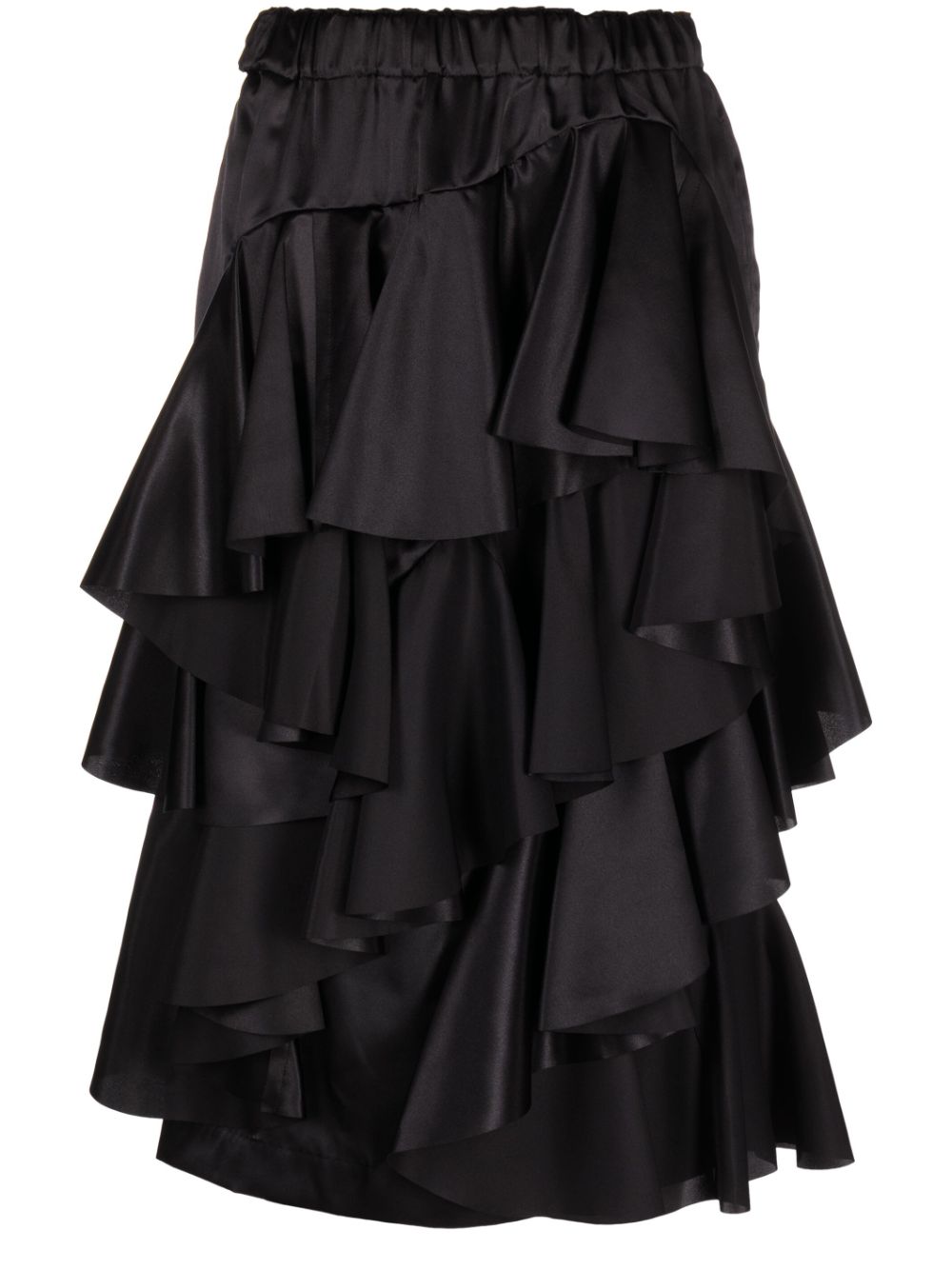 Ruffled tiered midi skirt - Black