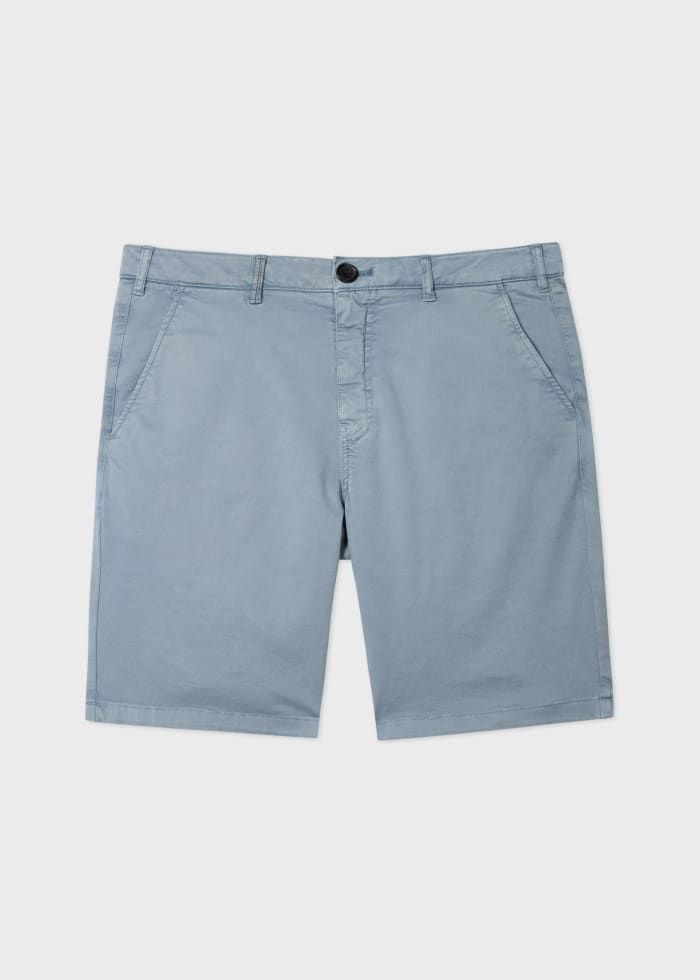 Light Blue Stretch Cotton-Twill Shorts With Embroidery Detail