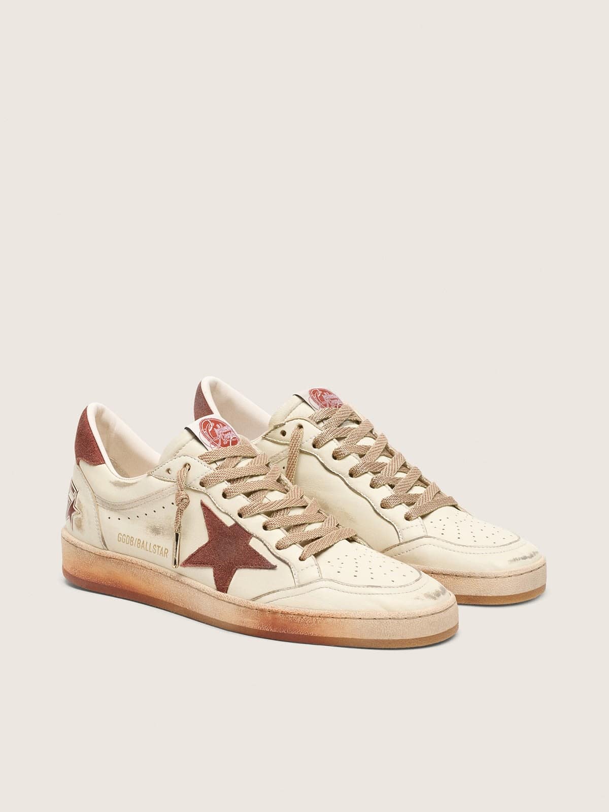 Golden Goose - Women's Ball Star In White Leather With Rust Leather Star And Heel Tab, Woman