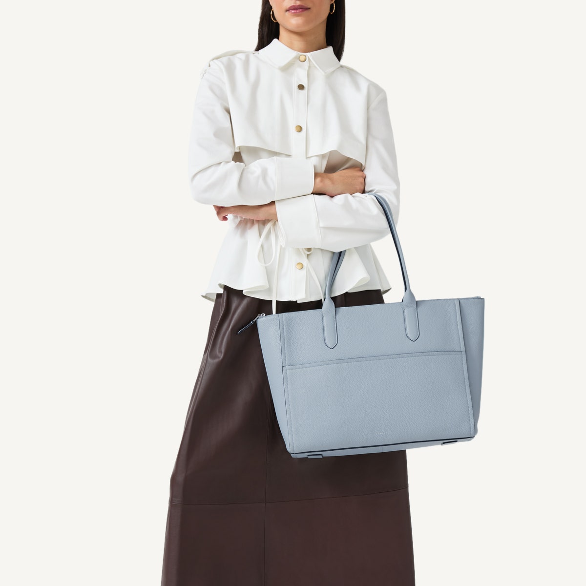 Womens Leather Oak Street Medium Ziptop Tote - Blue Medium