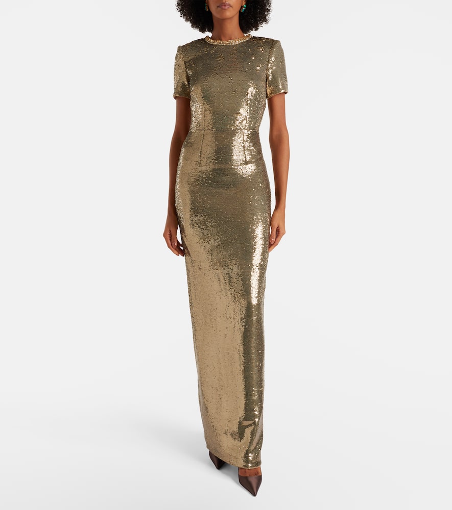 Crystal-embellished sequined gown