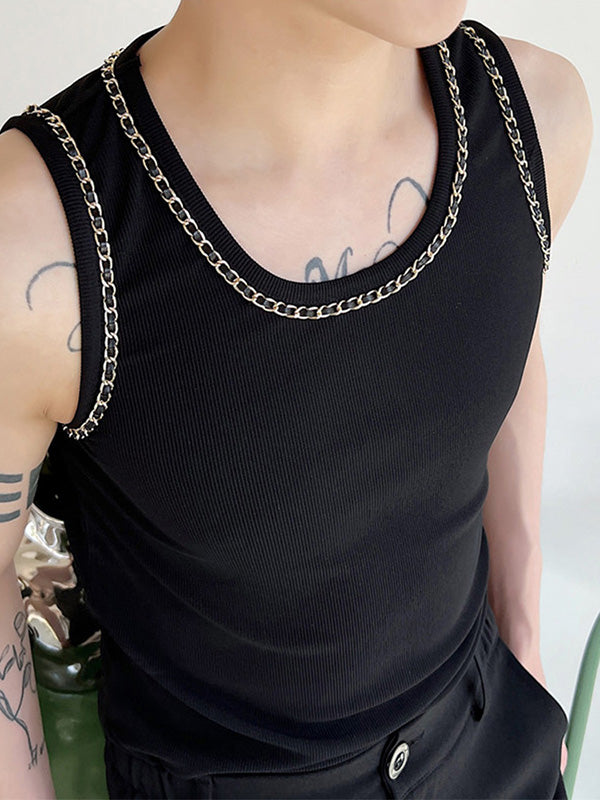 Mens Commute Metallic Spliced Crew Neck Tank SKUK68480 - Black / S
