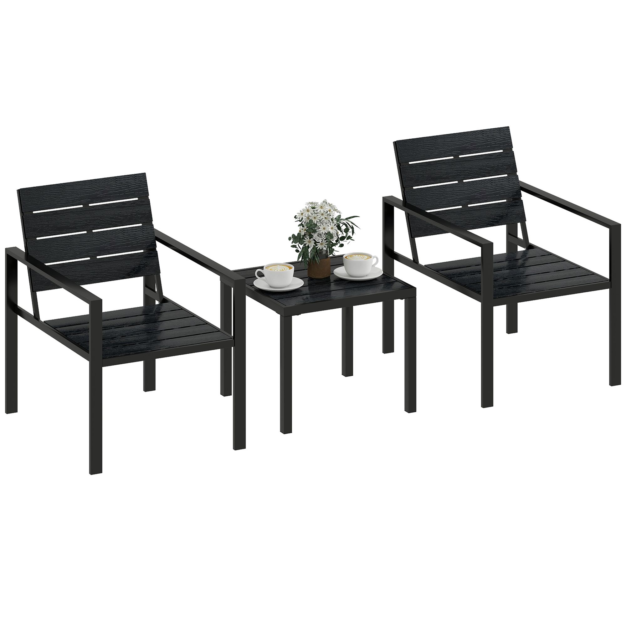 Outsunny 3 Pieces Garden Bistro Set For 2, Outdoor Bistro Table And Chairs In Black
