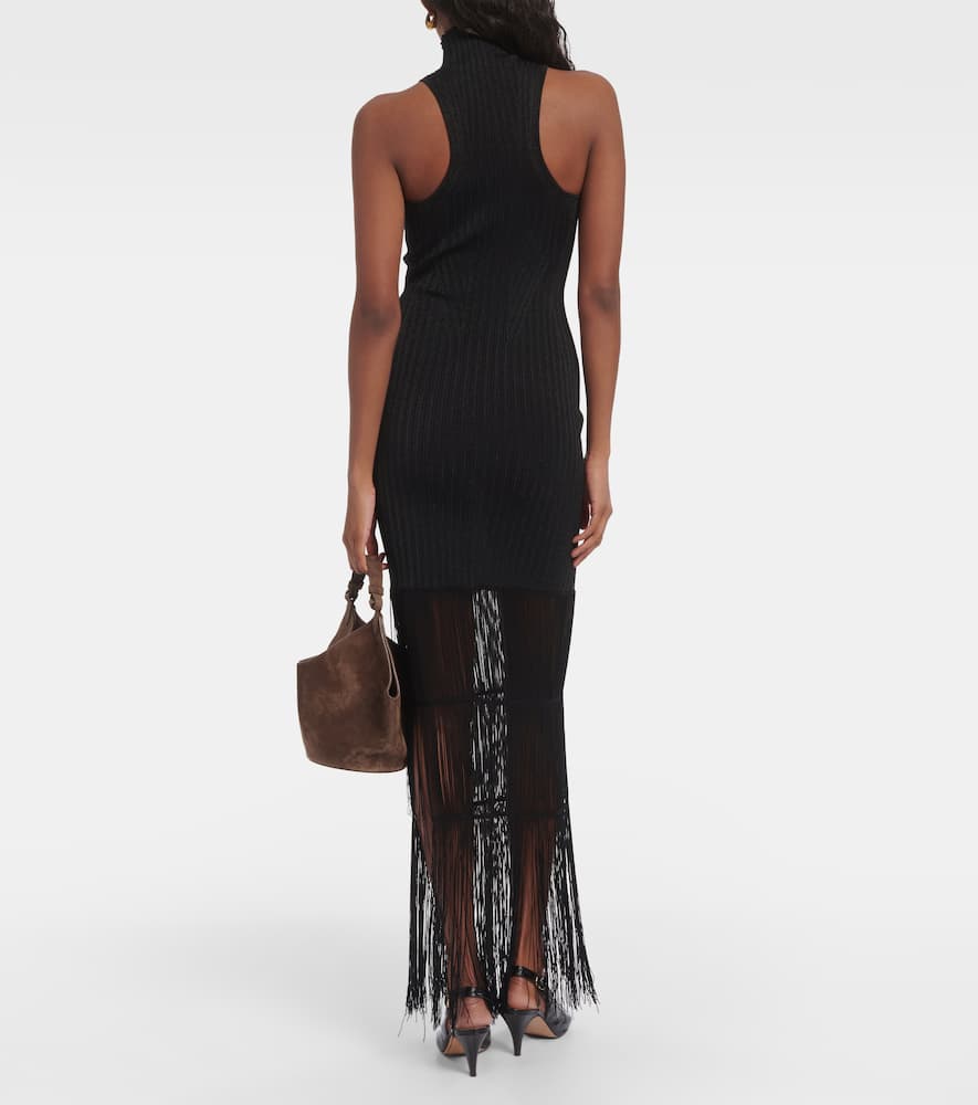 Zare fringed ribbed-knit maxi dress