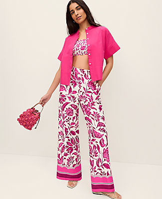 Ann Taylor The Floral Easy Fit Wide-Leg Pant in Linen