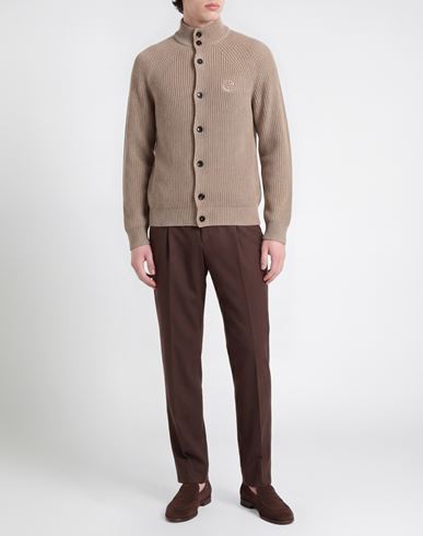 Man Cardigan Taupe Size 38 Virgin Wool, Cashmere