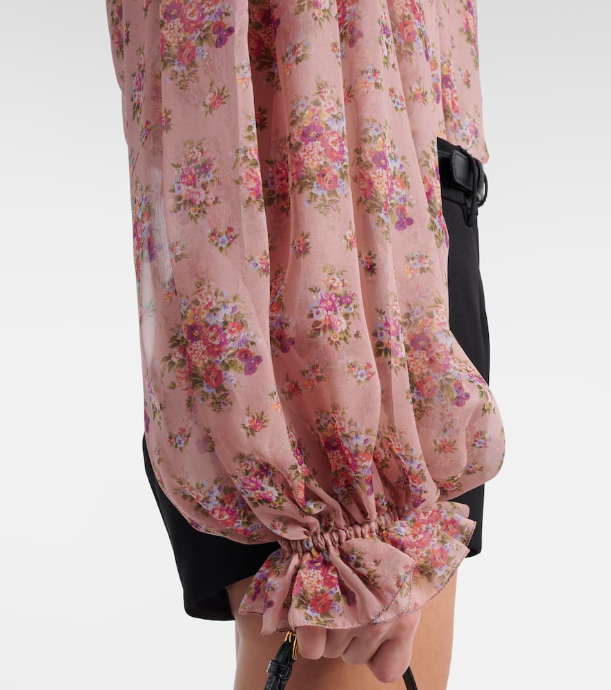 Floral tie-neck silk blouse