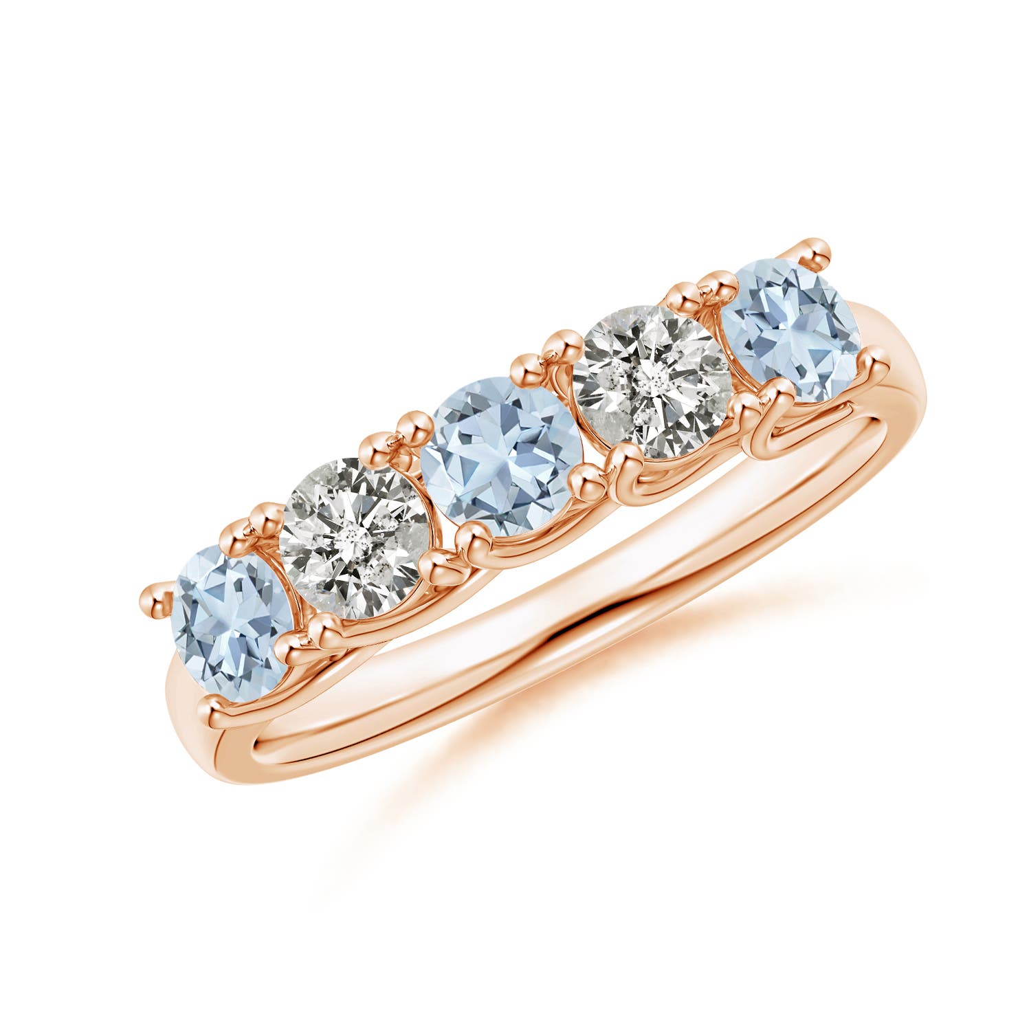 Angara 0.54 Carat Half Eternity Five Stone Aquamarine and Diamond Wedding Ring in 14K Rose Gold