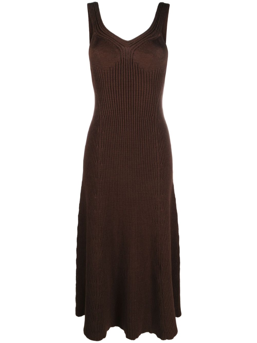Ribbed-knit midi dress - Brown