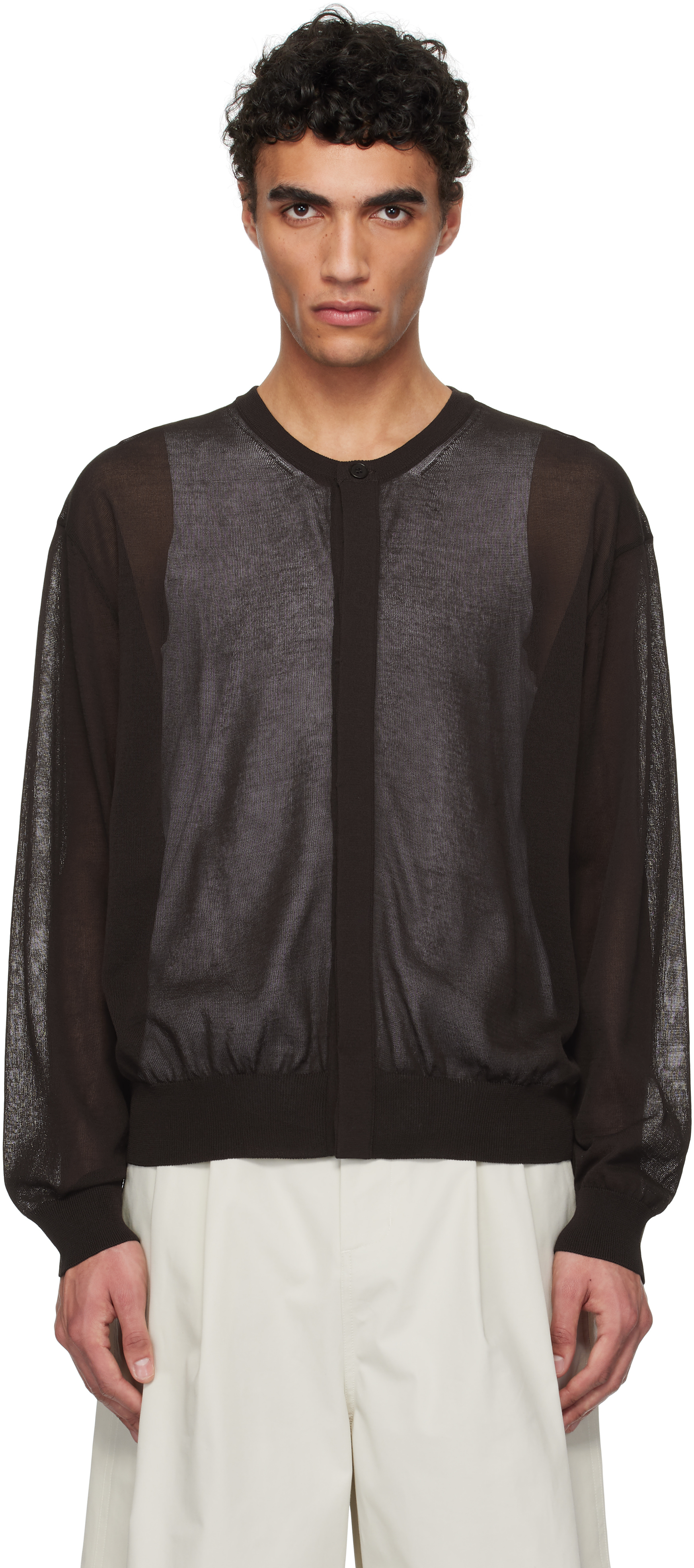 AMOMENTO Brown Sheer Round Cardigan