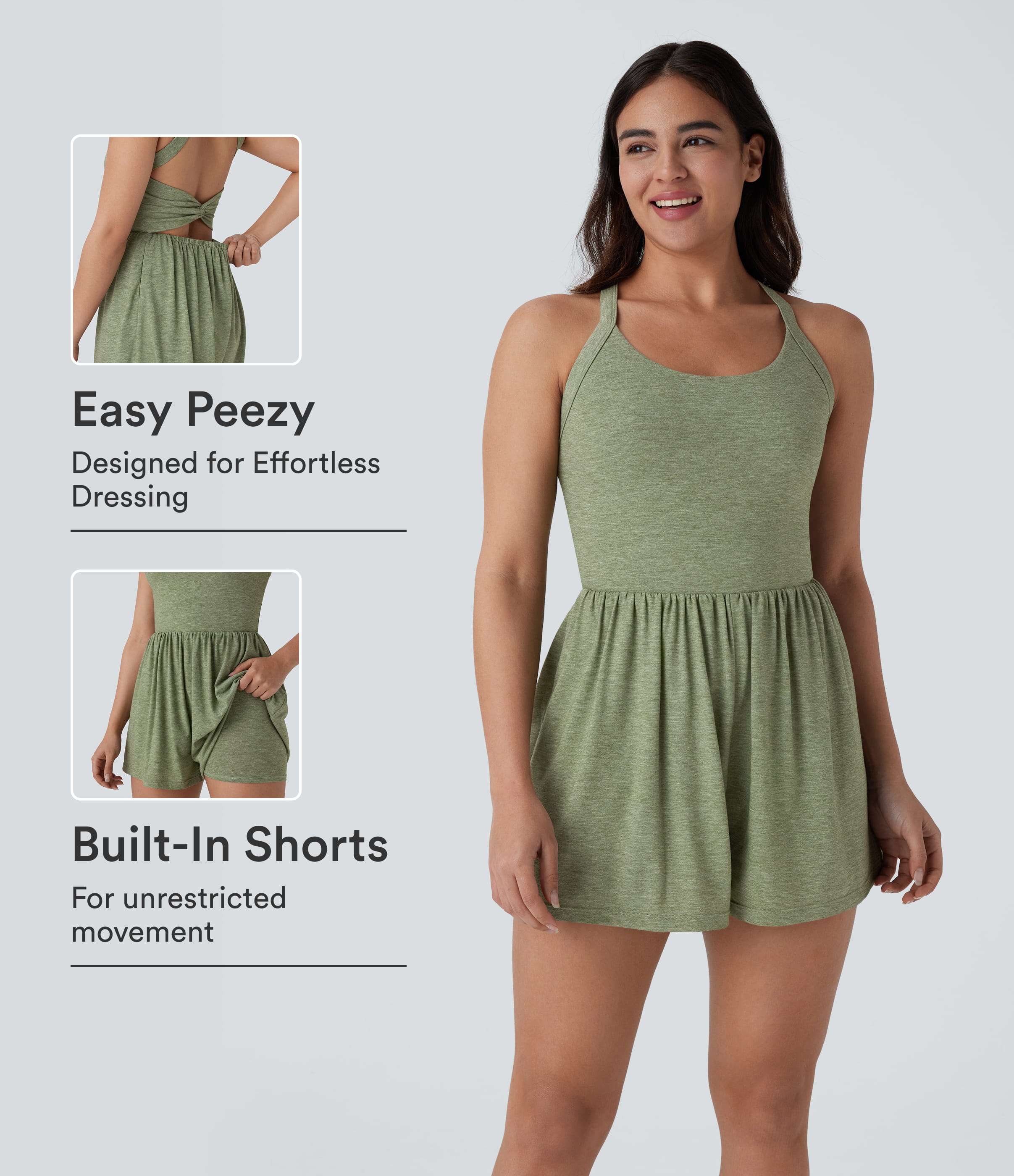 Pocket 2-in-1 Romper-Easy Peezy Edition  - Light Green Floral Yarn