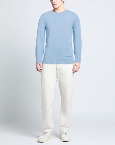 Man Sweater Light blue Size 40 Cotton