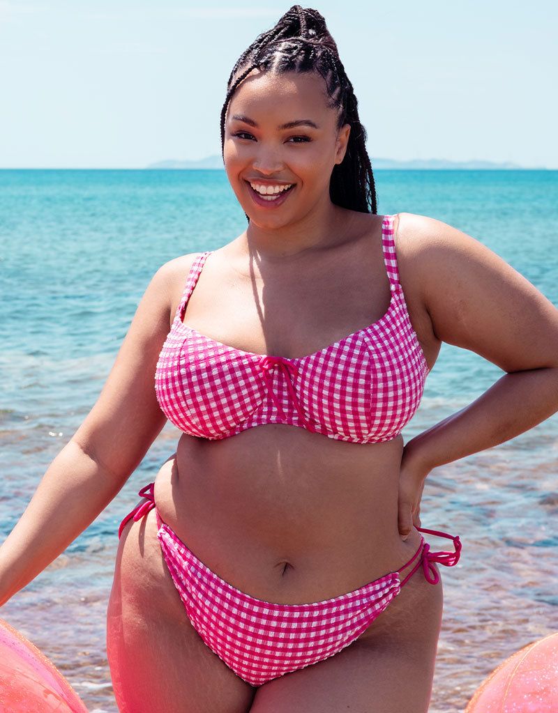 Curvy Kate Women's Holiday Check Tie-Side Bikini Brief in Pink