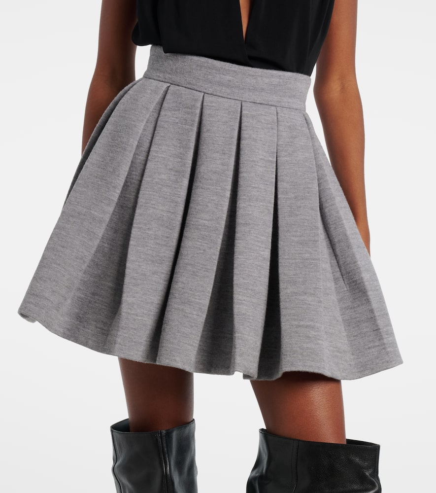 Pleated wool and cotton-blend miniskirt