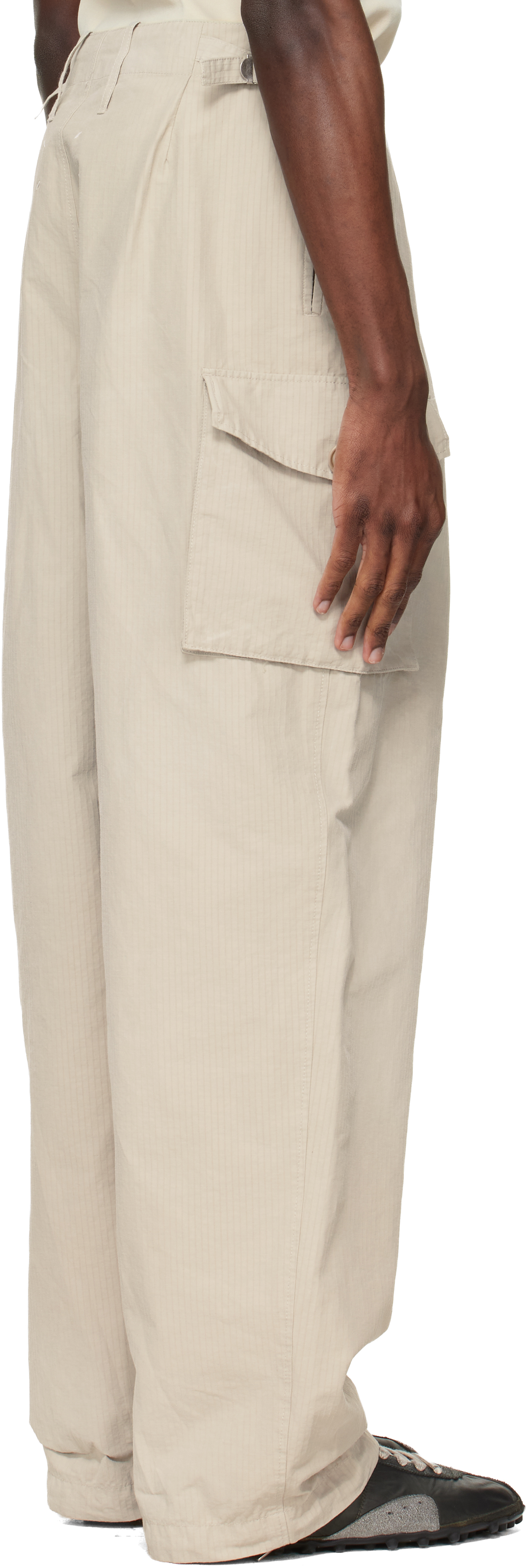 Beige Cotton-Blend Cargo Pants