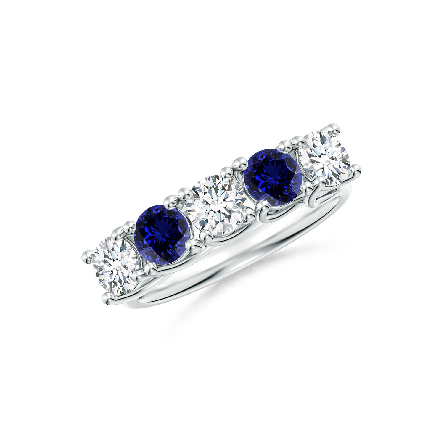 Angara 0.9 Carat Lab-Grown Half Eternity Five Stone Diamond and Lab Sapphire Wedding Ring in 14K White Gold