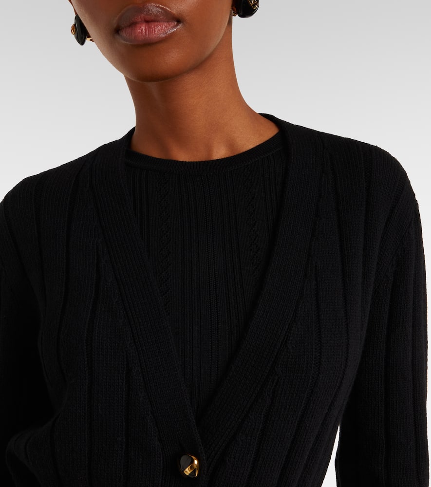 Feather-trimmed virgin wool cardigan