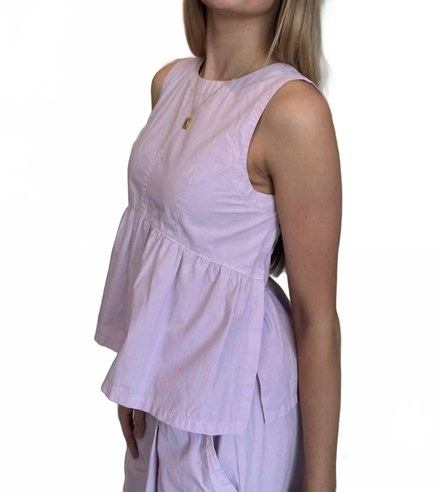 Poplin Peplum Sleeveless Top In Lilac Mist