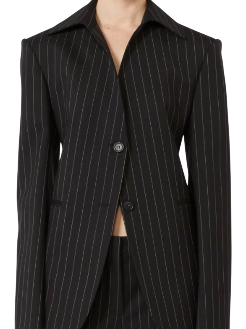 Black Stripes Shirt Collar Blazer
