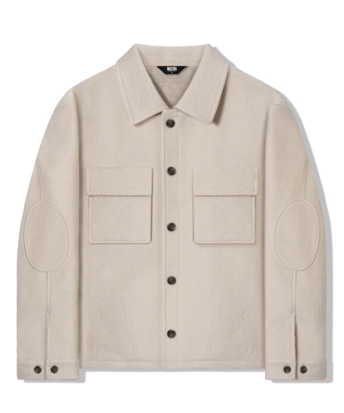 Wool Elbow Patch Two Pocket Button Jacket_Cream
