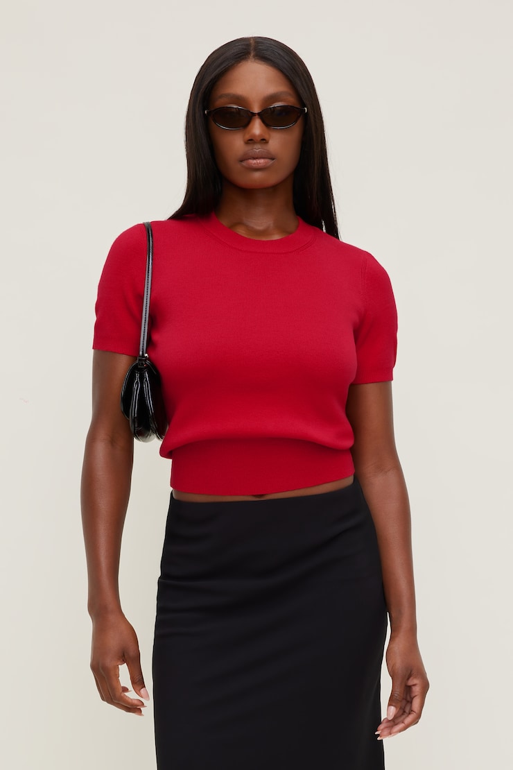 Clara Short Sleeve Sweater - Red - Women Clothing