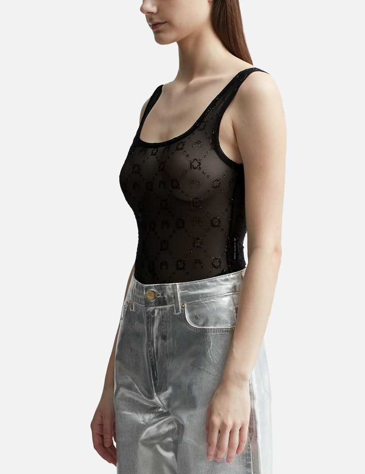 MOONOGRAM MESH FLOCK GLITTER BODYSUIT