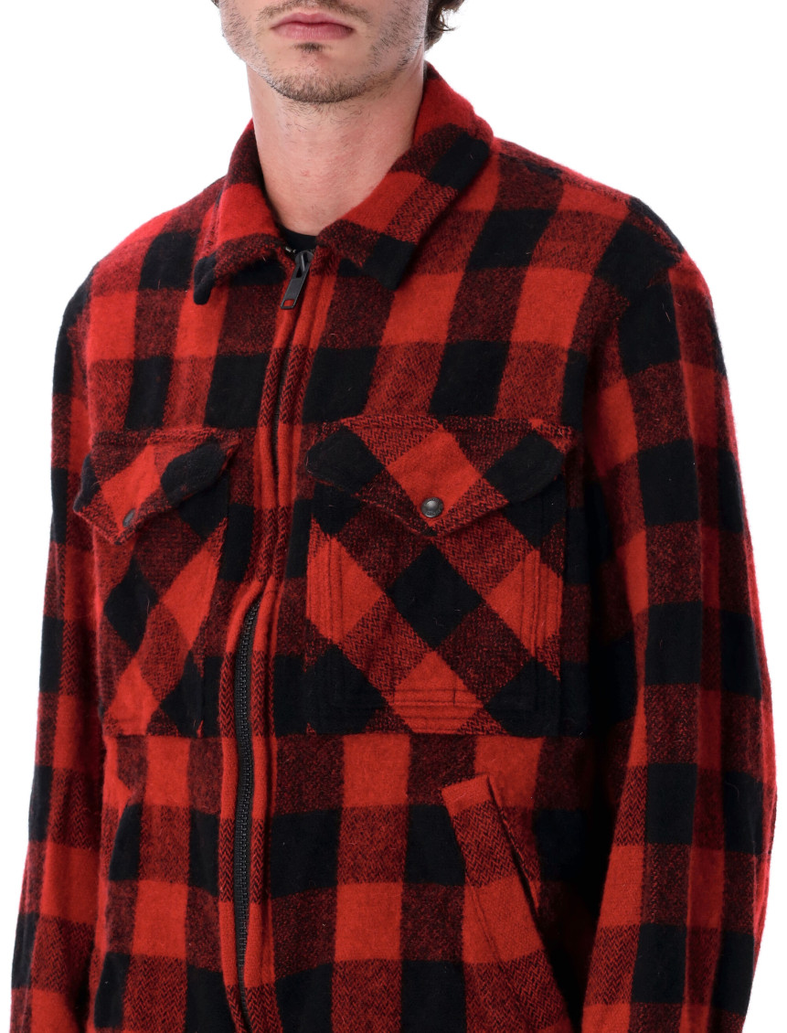 Red Check Zip Front Shirt Jacket