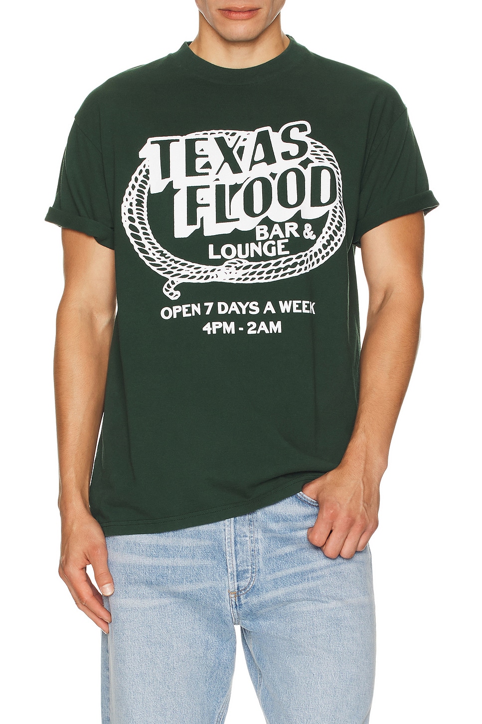 ONE OF THESE DAYS Texas Flood Tee in Washed Forest Green - Dark Green. L also in S, M, XL/1X, XXL/2X