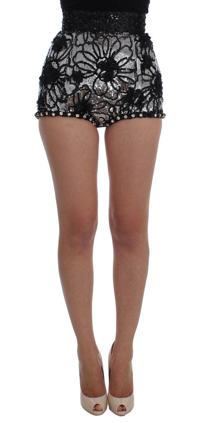 Crystal Sequined Hot Pants — Black