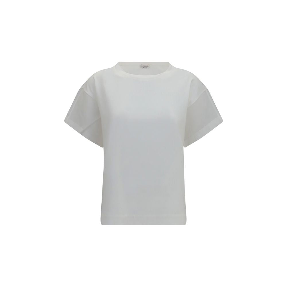 Cotton with Sheer Sleeves T-Shirt — White