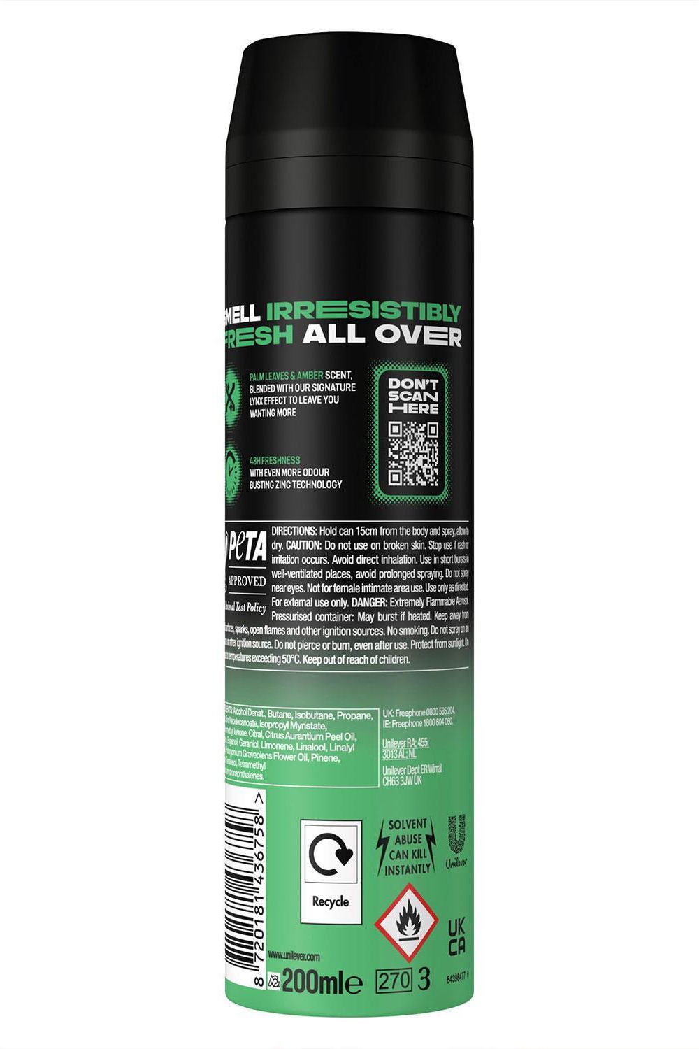 Lynx Jungle Fresh Body Spray Xl Hd Fragrance Deodorant, 200Ml, 30 Pack In Black
