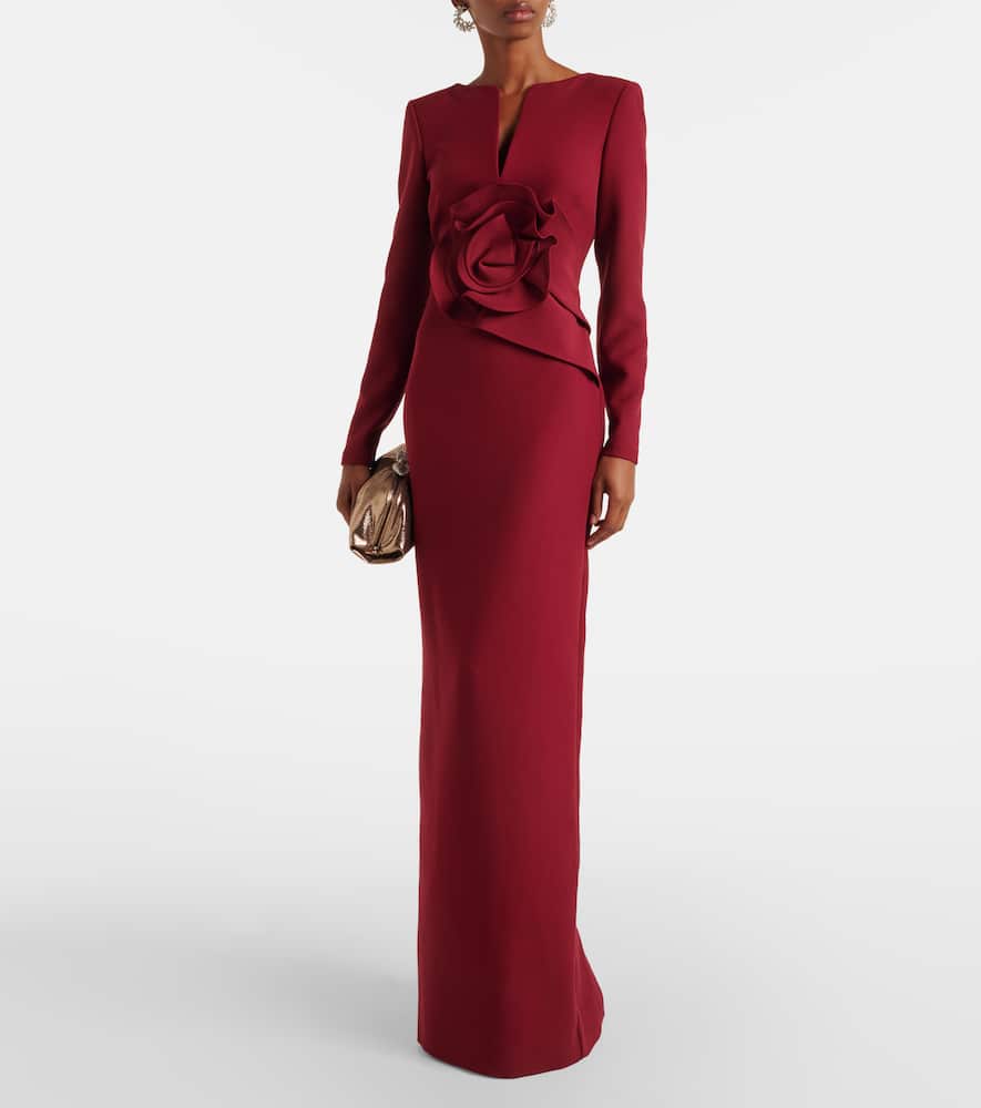 Floral-appliqué crêpe gown