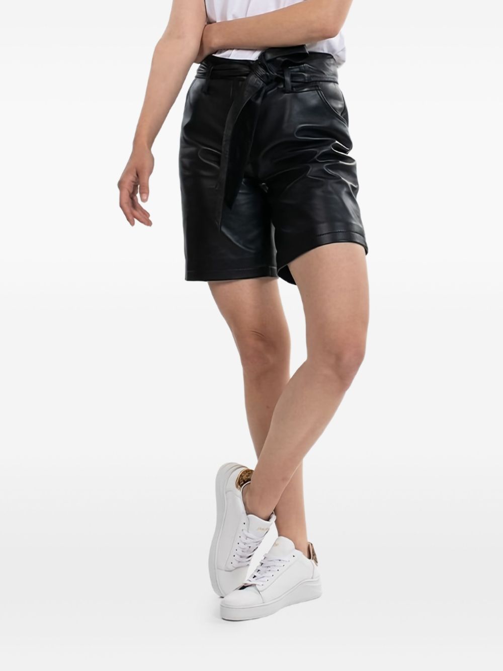 Camille high-waisted leather shorts - Black
