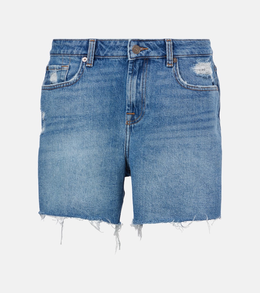 Distressed mid-rise denim shorts
