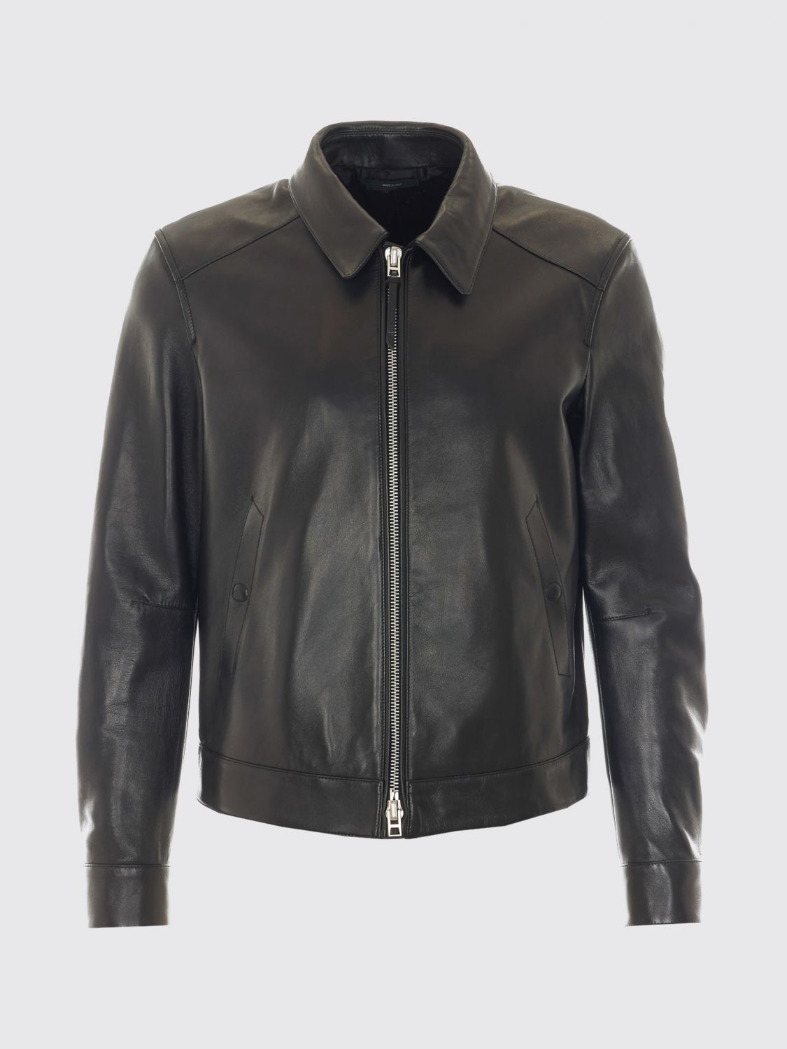 Smooth Lambskin Leather Shirt Jacket with Zip Closure
