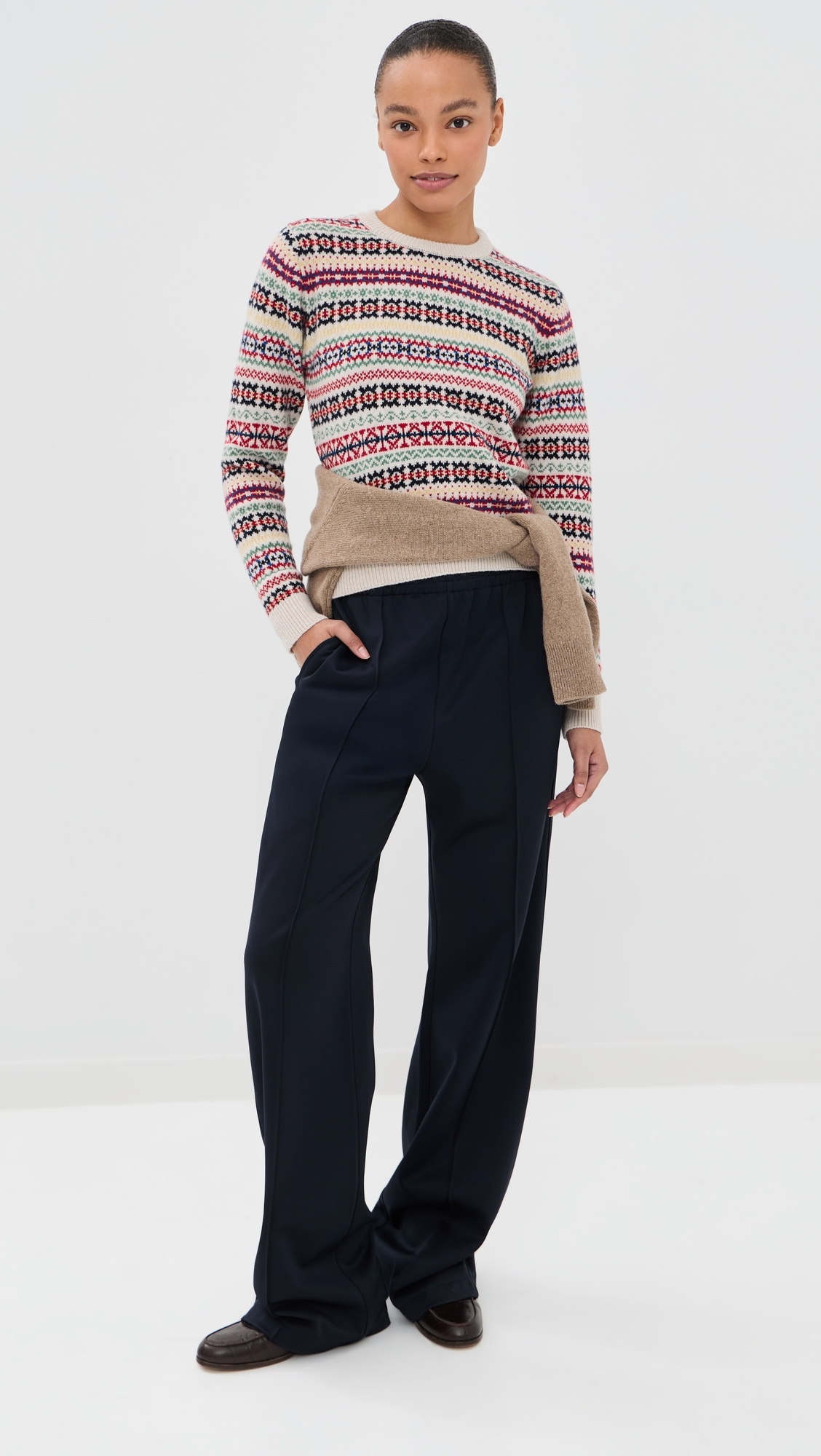 &Fair Isle Shrunken Crew Neck Sweater Ecru Base