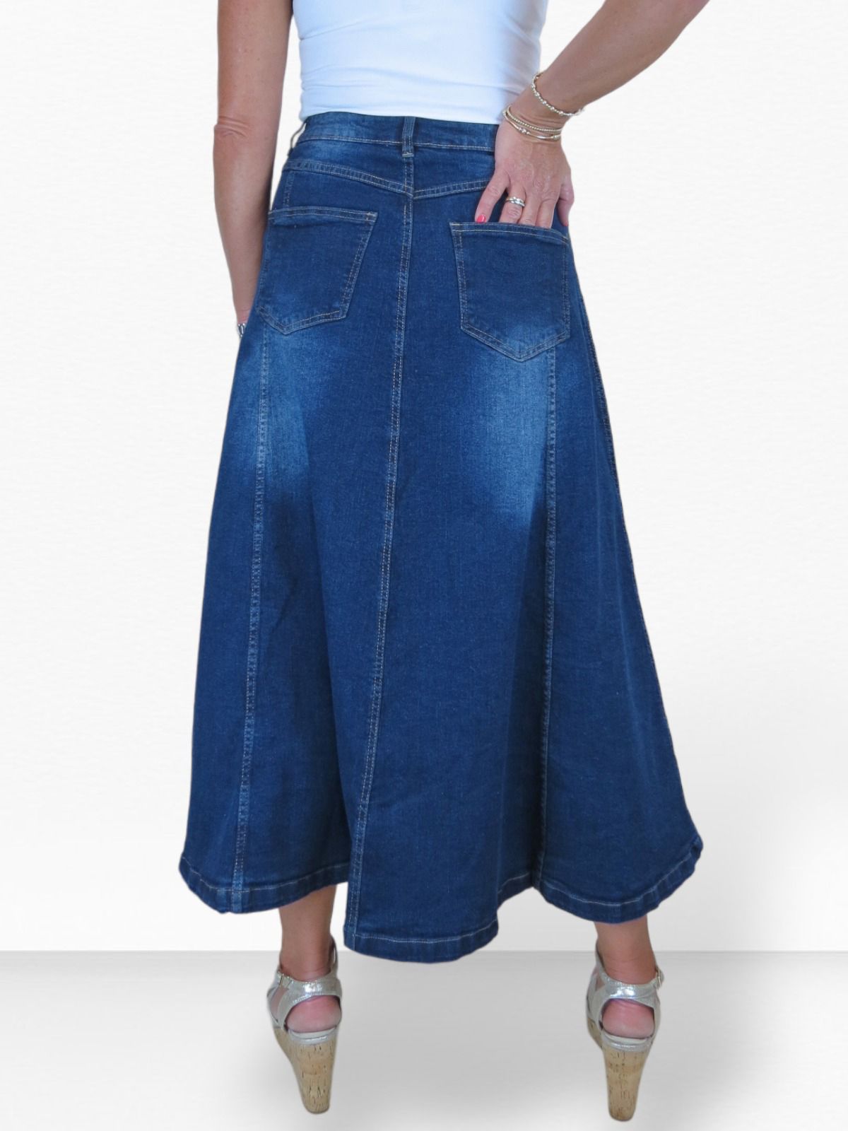 Paulo Due Flared Denim Maxi Skirt In Dark Indigo