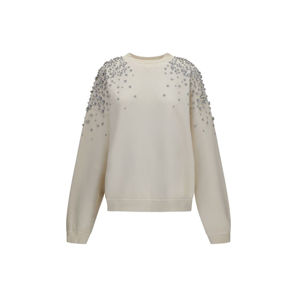 Crystal-Embellished Cotton Sweatshirt — Beige