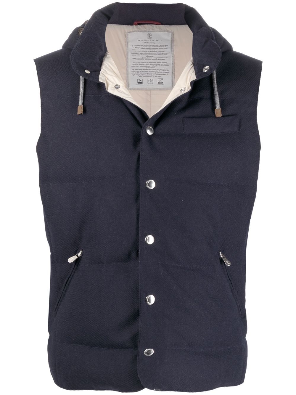 Padded hooded sleeveless gilet