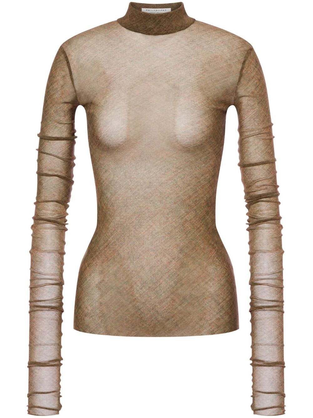 Semi-sheer mock-neck top - Brown
