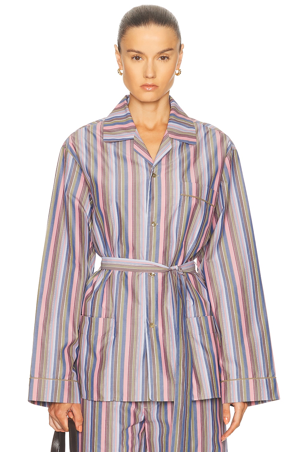 OURS THE BRAND Camicia Robe Top in Villa Sole - Blue.  S also in